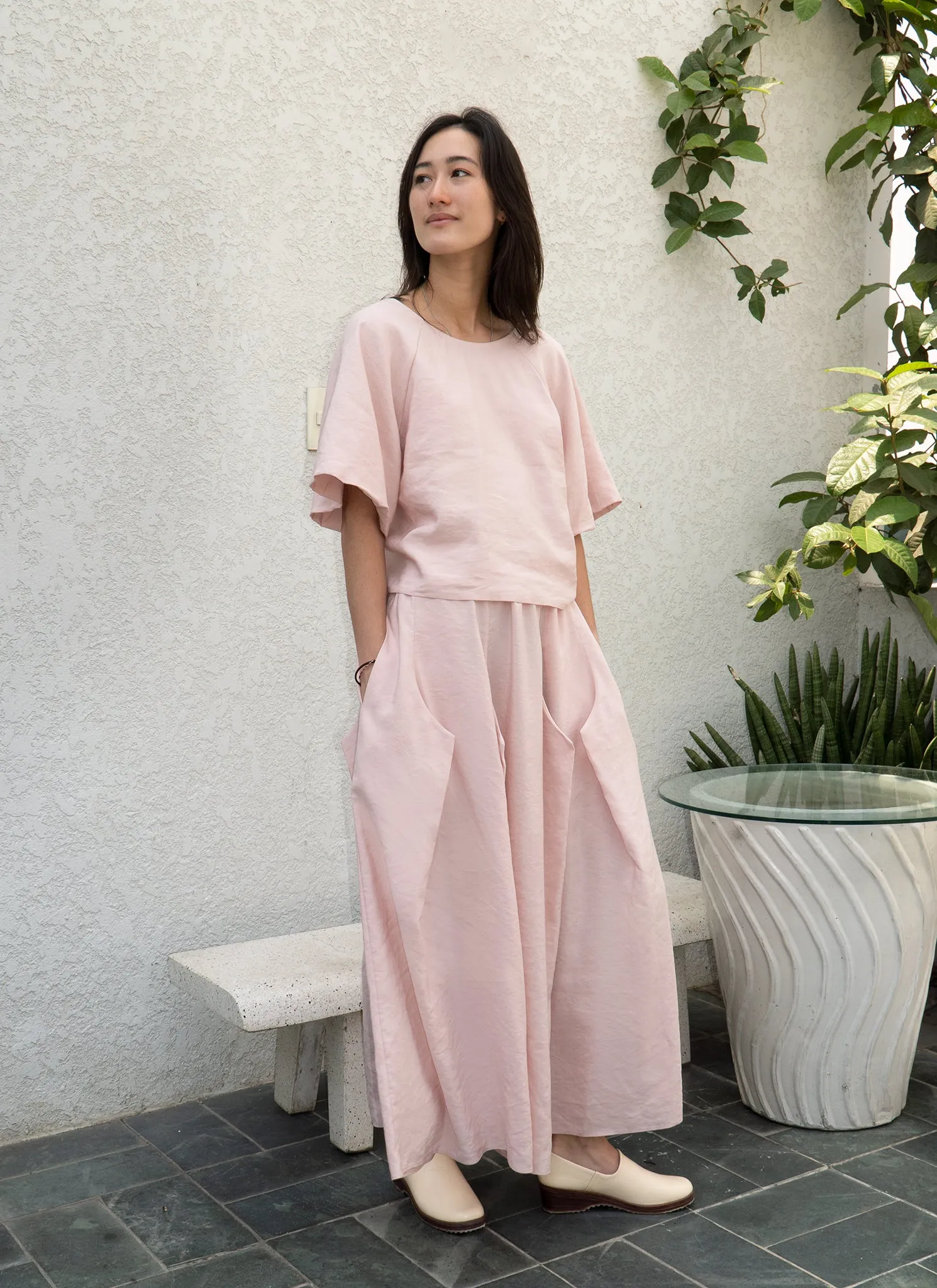 Cloud Burst 8-Pleated Pocket Skirt w/Elastic in Pink Rose / Size S