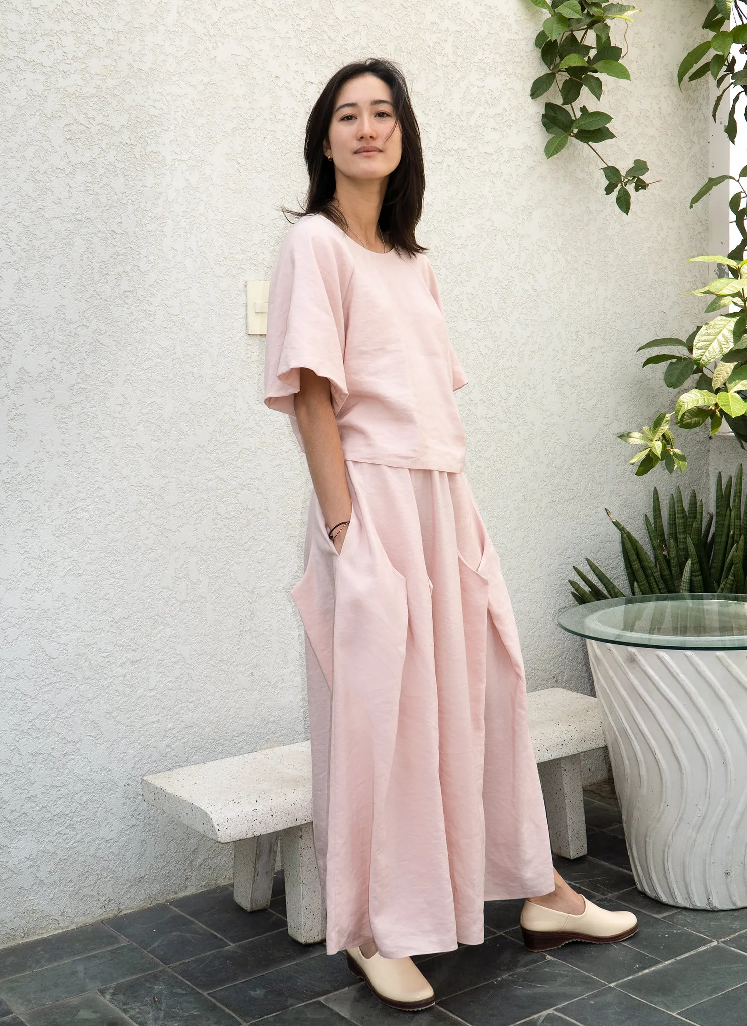 Cloud Burst 8-Pleated Pocket Skirt w/Elastic in Pink Rose / Size S