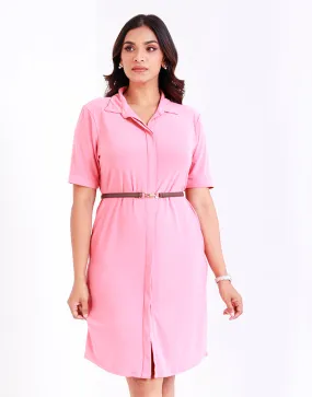 Collared Shirt Dress with Side Pockets