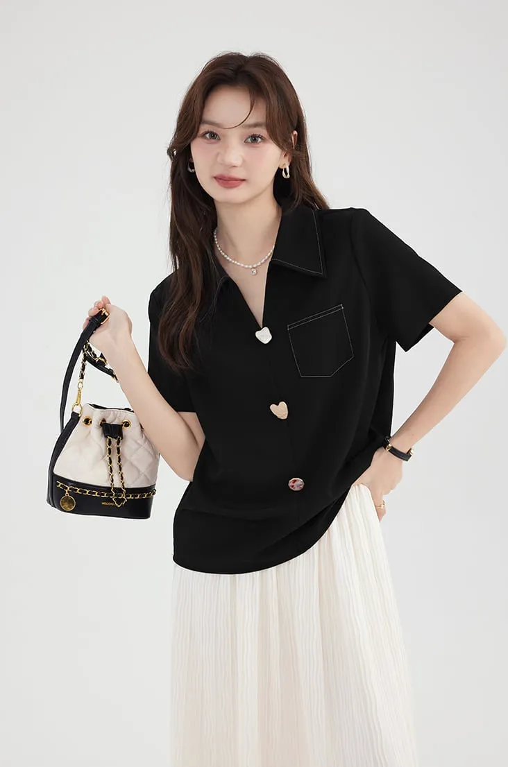 Contrast Stitch Collared Short Sleeve Top