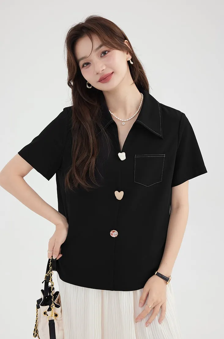 Contrast Stitch Collared Short Sleeve Top