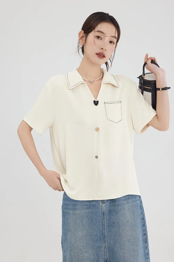 Contrast Stitch Collared Short Sleeve Top