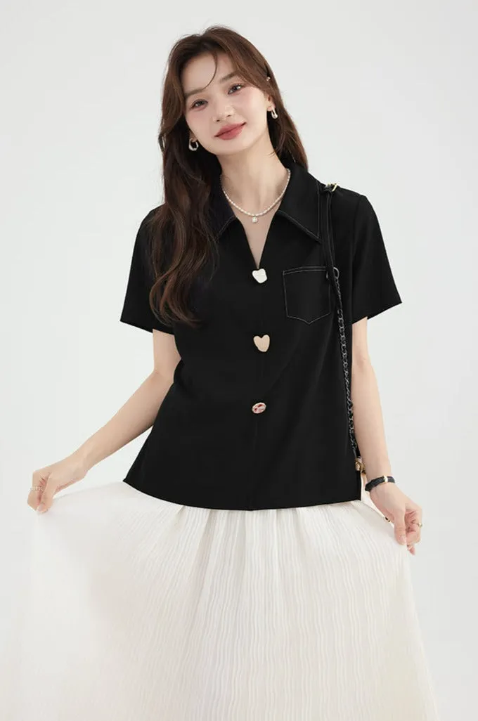 Contrast Stitch Collared Short Sleeve Top