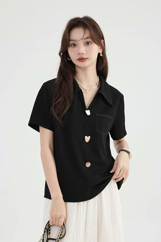 Contrast Stitch Collared Short Sleeve Top