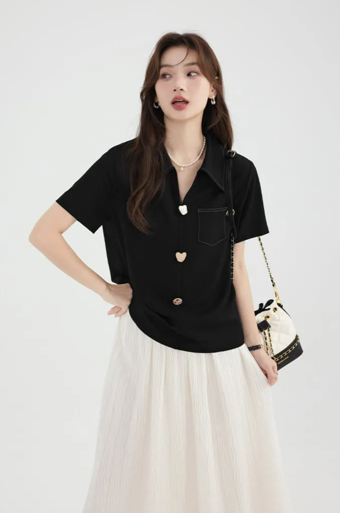 Contrast Stitch Collared Short Sleeve Top