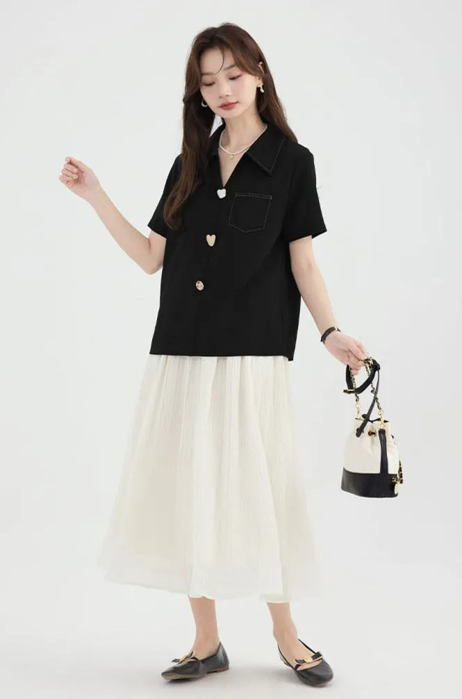 Contrast Stitch Collared Short Sleeve Top