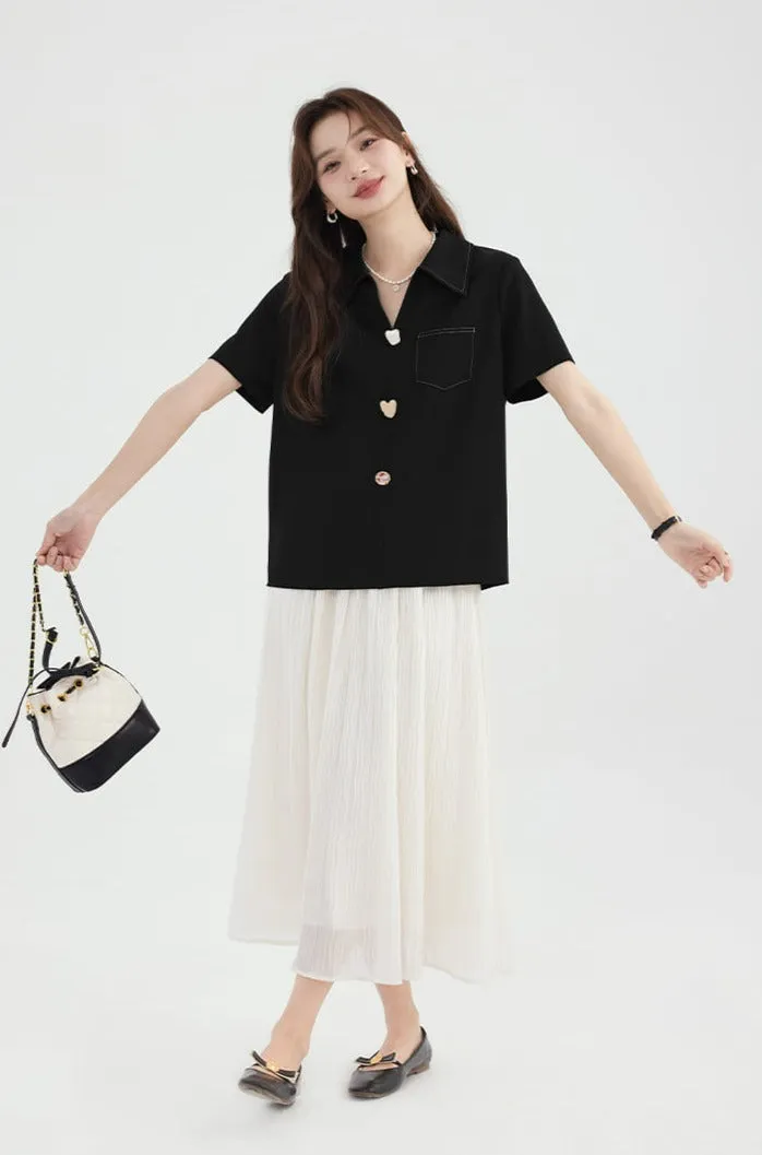 Contrast Stitch Collared Short Sleeve Top