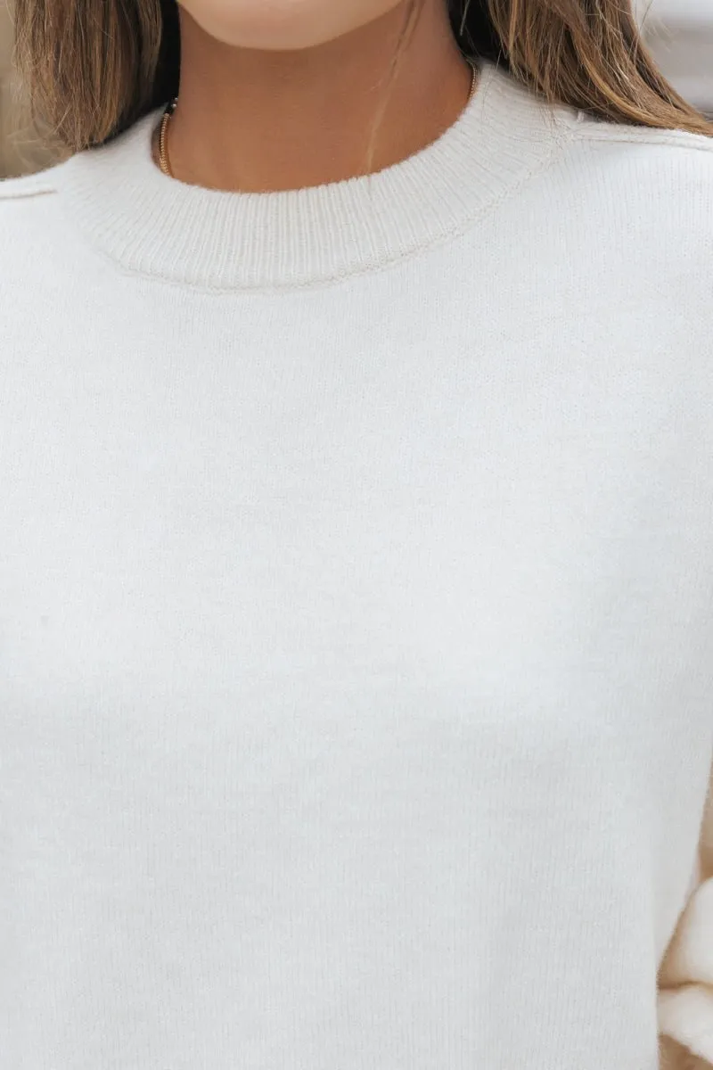 Cozy Long Dolman Sleeve Sweater - Cream