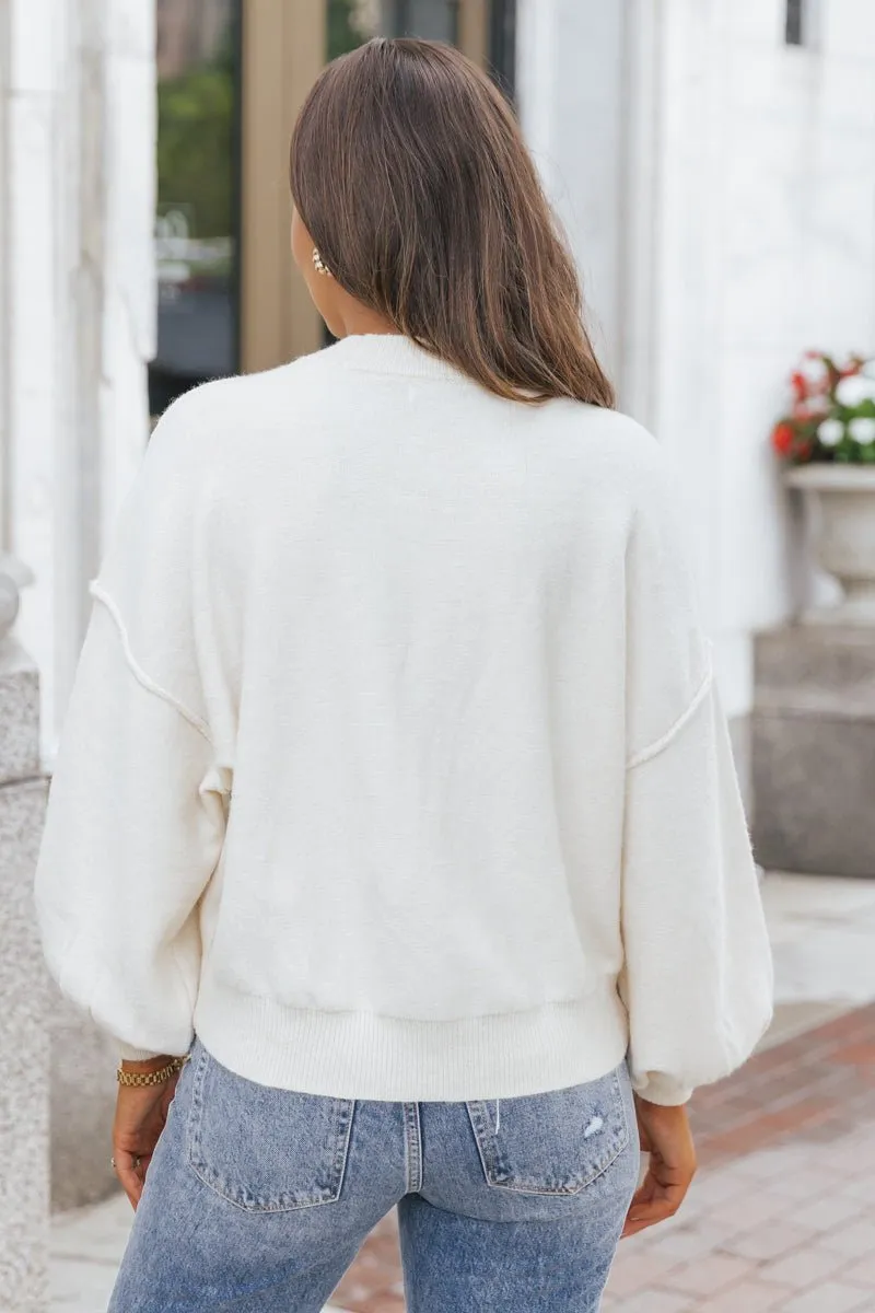 Cozy Long Dolman Sleeve Sweater - Cream