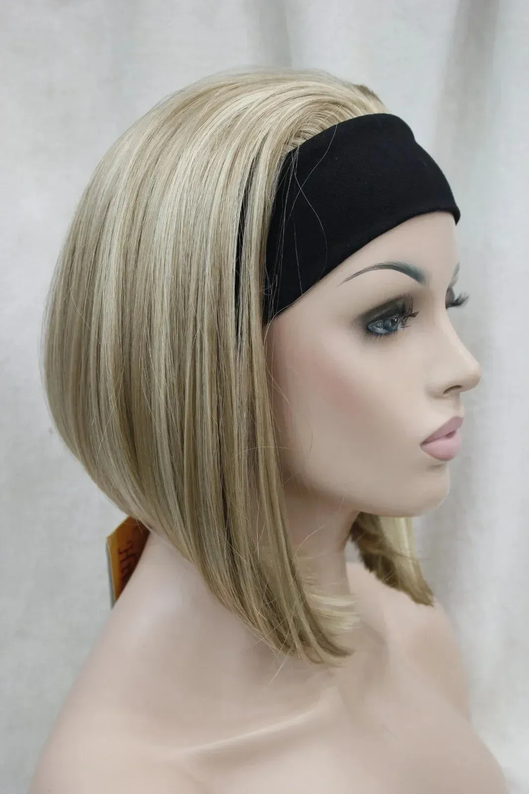 Cute BOB short 3/4 wig with headband blonde mix straight women's half hair wigs