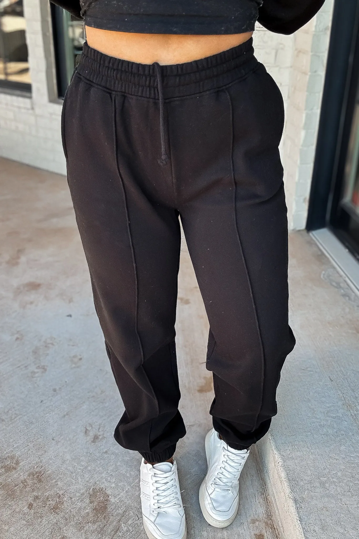 Cute Take Black High Waisted Pintuck Sweatpants