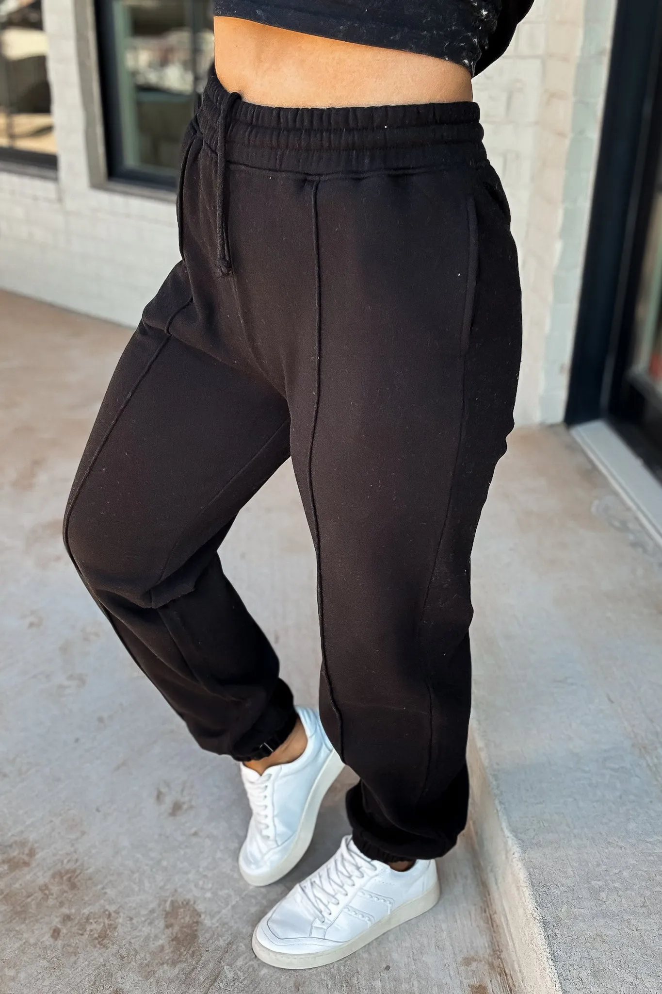 Cute Take Black High Waisted Pintuck Sweatpants