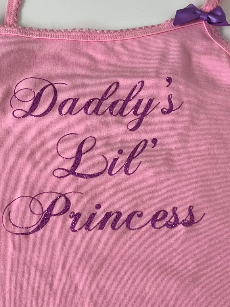 Daddy's Lil Princess Shiny Y2K Pink Bow Slim Camisole Top