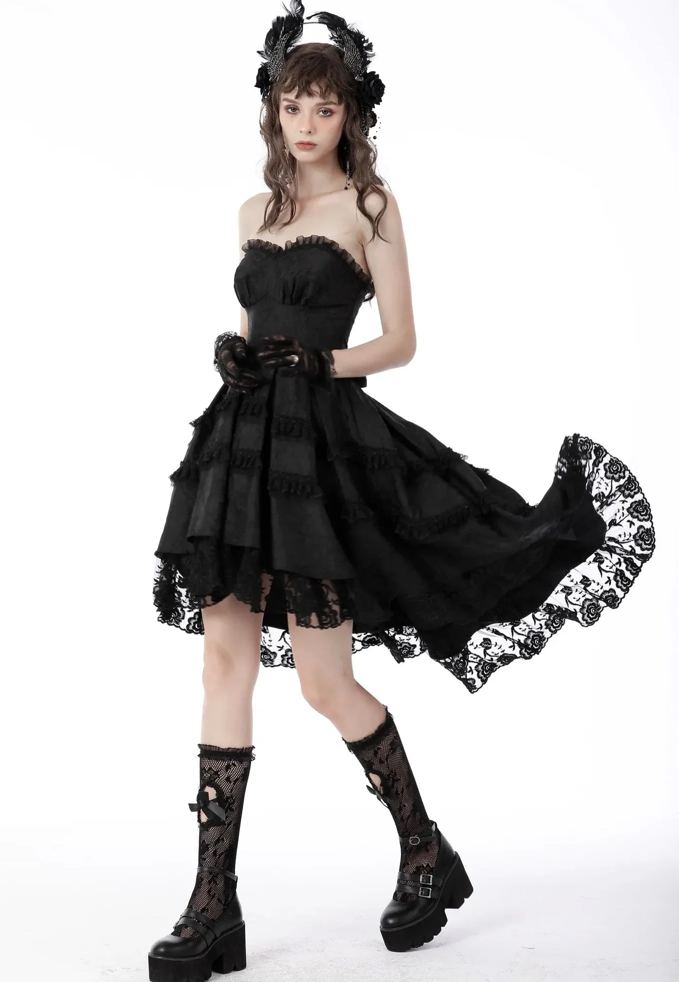 Dark In Love - Magic Girl Pleated Rose High Low Black - Dress