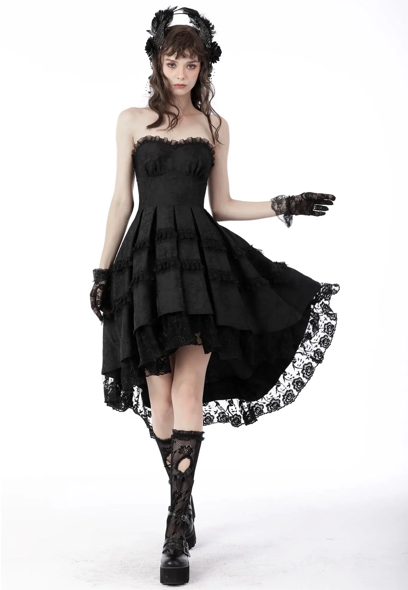 Dark In Love - Magic Girl Pleated Rose High Low Black - Dress