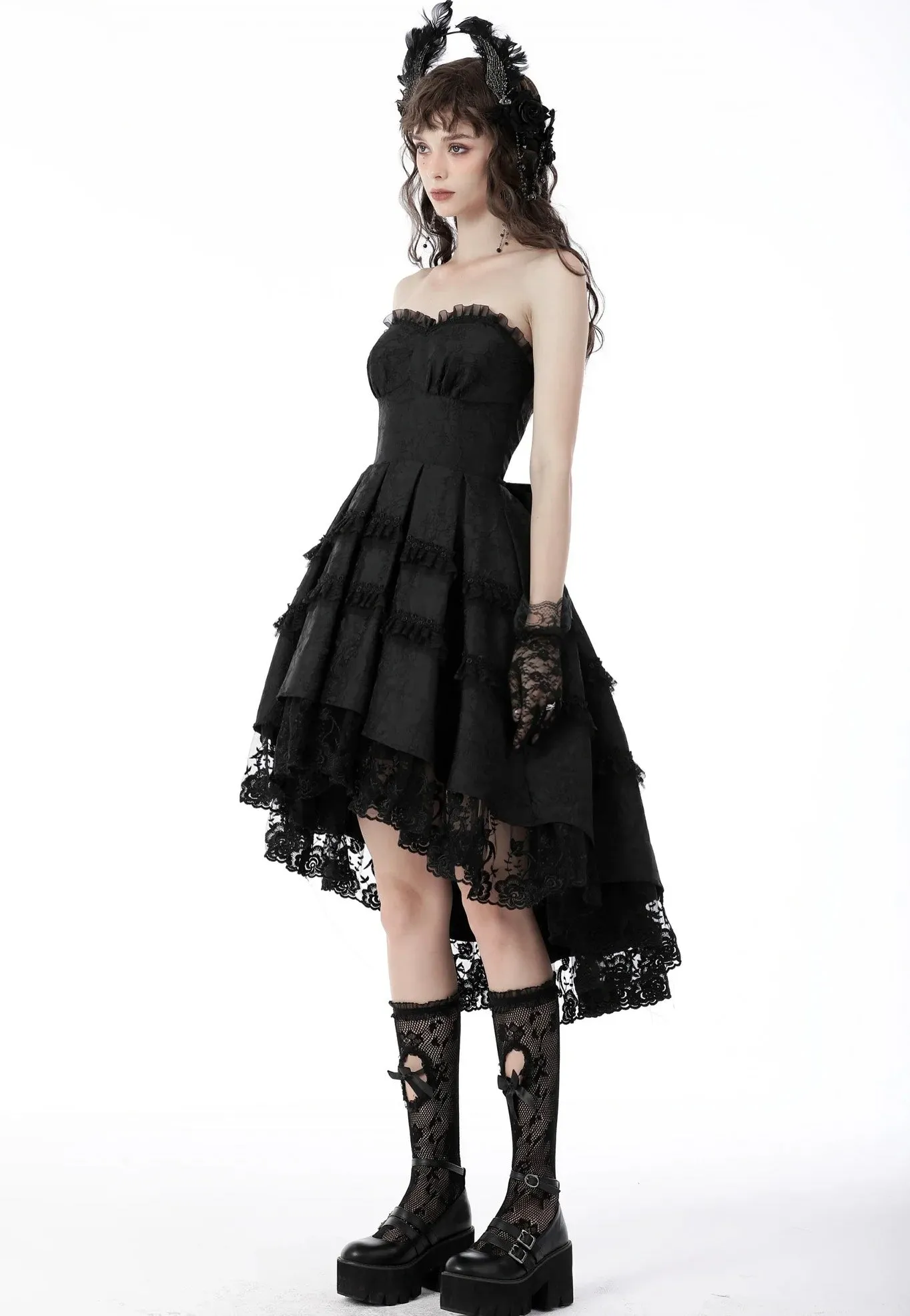 Dark In Love - Magic Girl Pleated Rose High Low Black - Dress