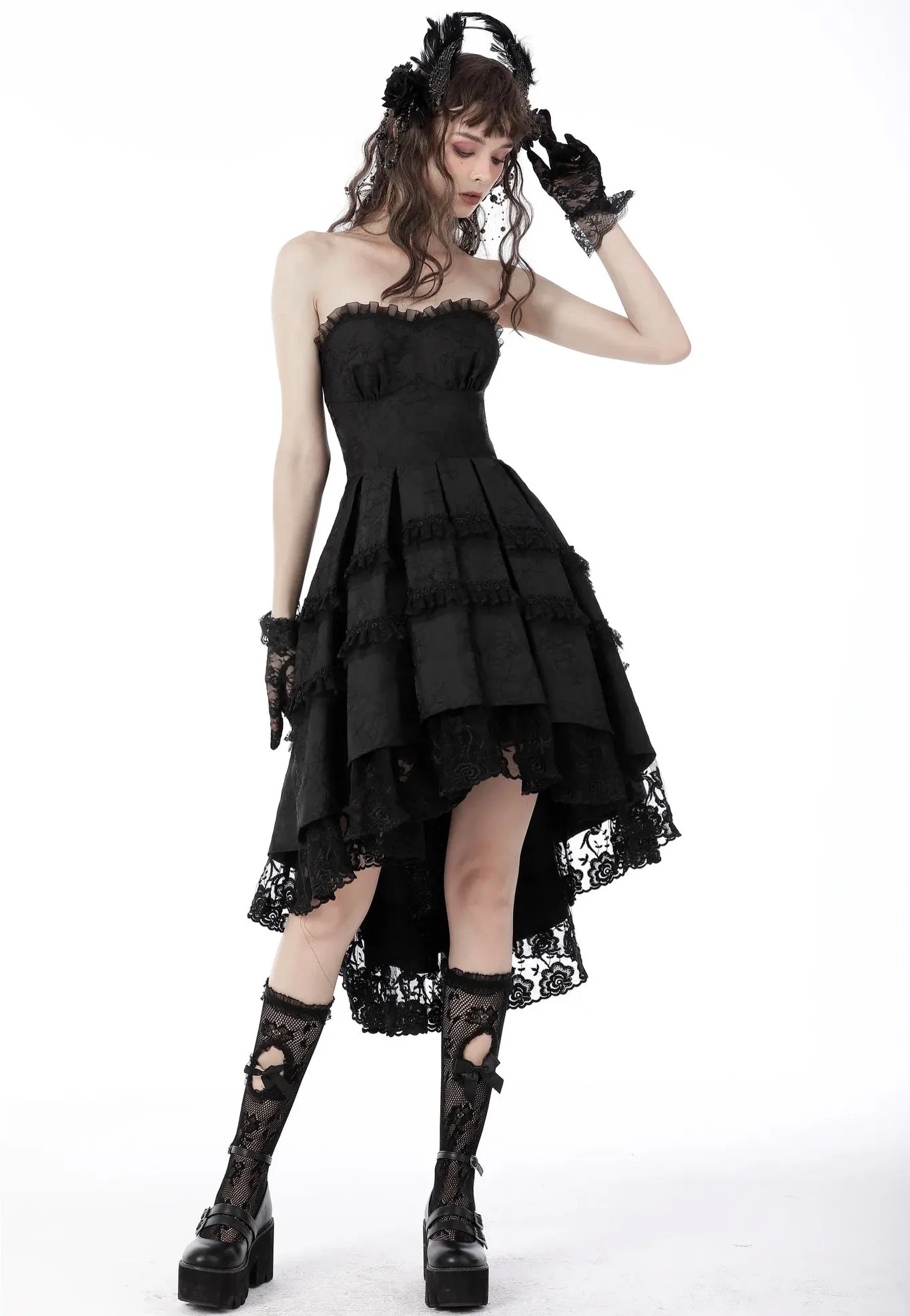 Dark In Love - Magic Girl Pleated Rose High Low Black - Dress