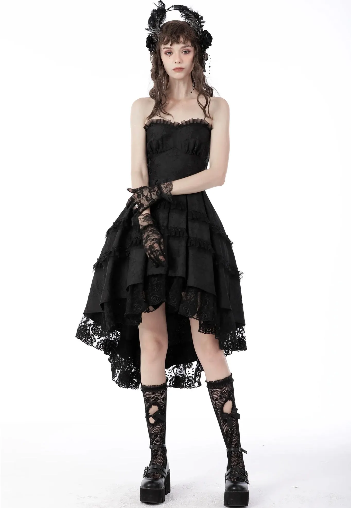 Dark In Love - Magic Girl Pleated Rose High Low Black - Dress