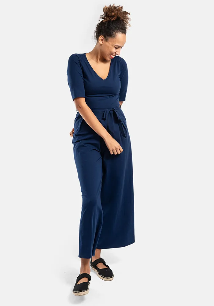 Declan Navy Cotton Culotte Leg Jumpsuit