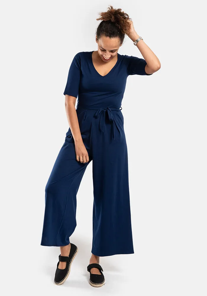 Declan Navy Cotton Culotte Leg Jumpsuit