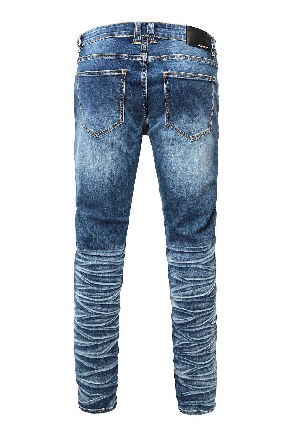 Distressed Stacked Washed Biker Denim Jeans