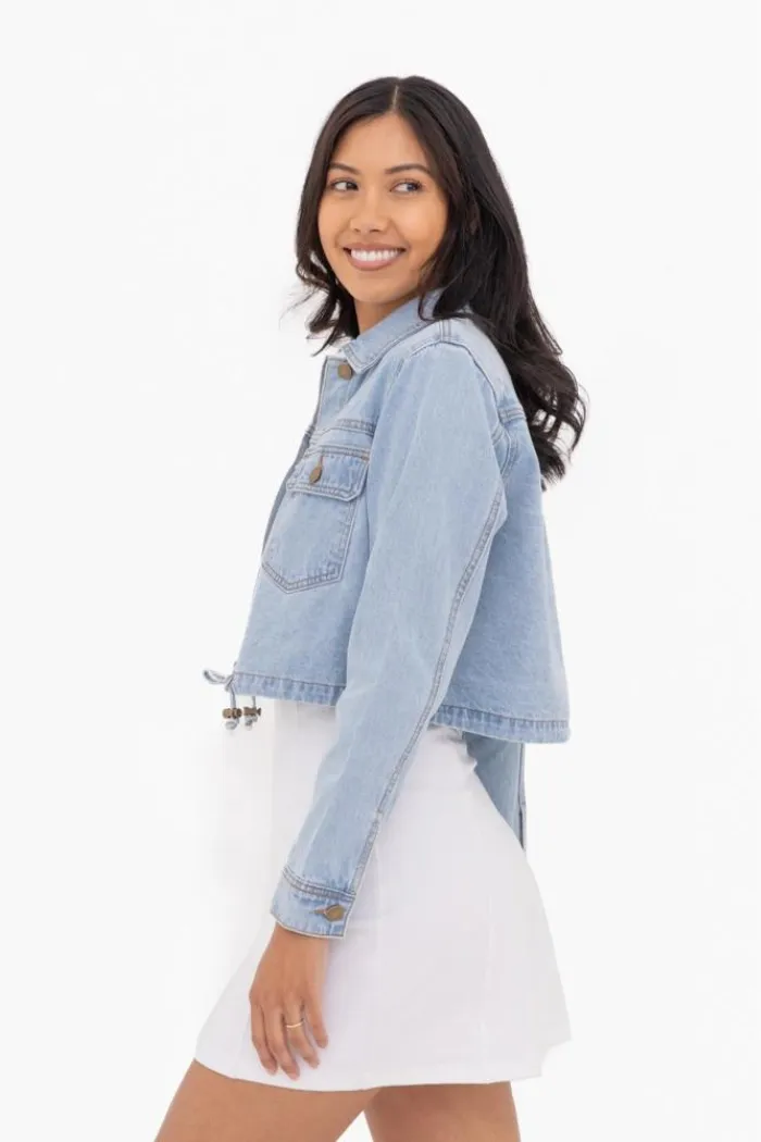 Drawstring Crop Denim Jacket