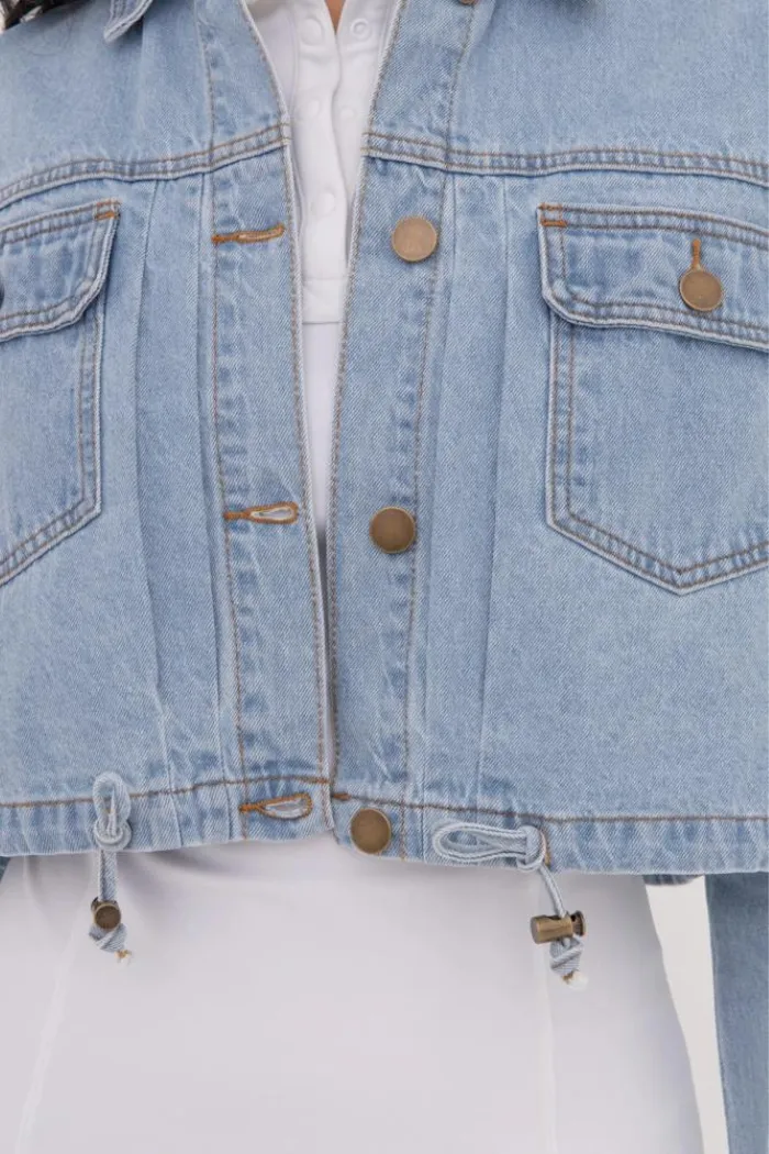 Drawstring Crop Denim Jacket