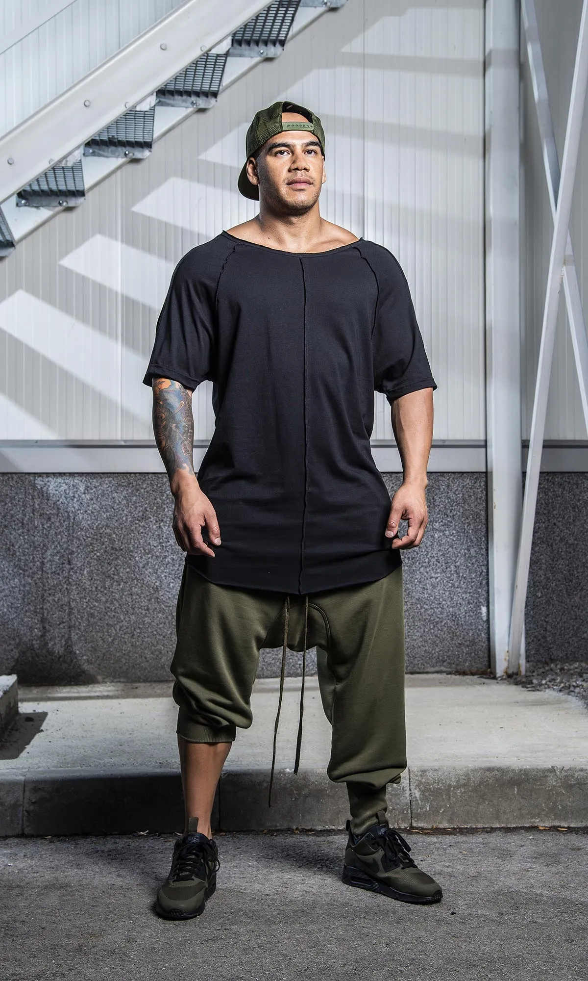 Drop Crotch Pants with Flap Pockets