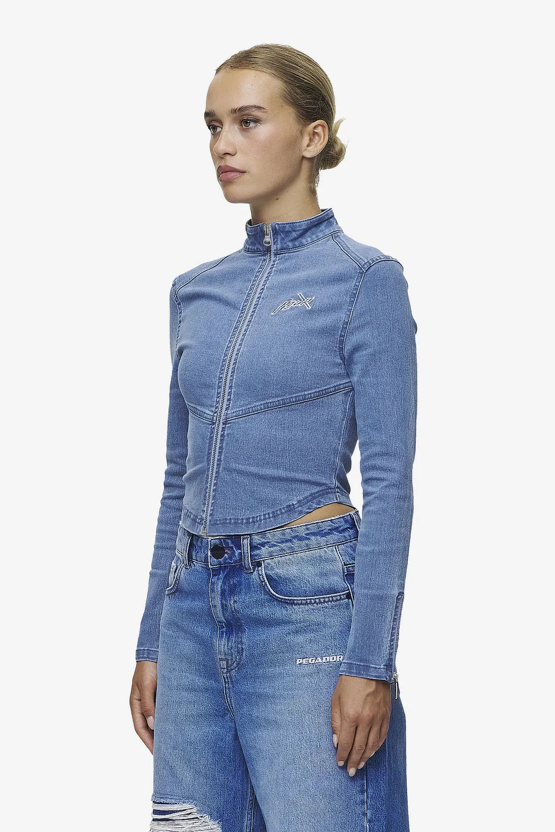 Elly Denim Biker Jacket Washed Blue