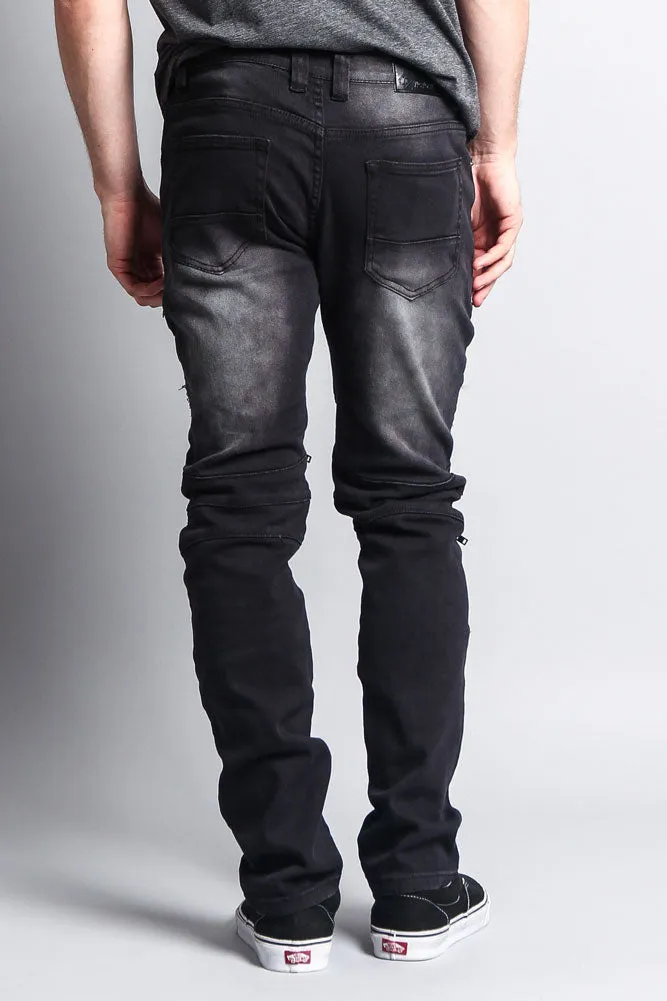 Faded Distressed Zipper Biker Jeans