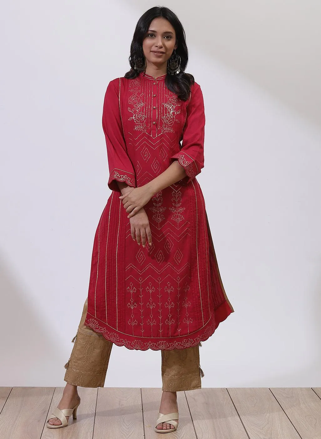 Fuchsia Sequins Work Pleated Kurta