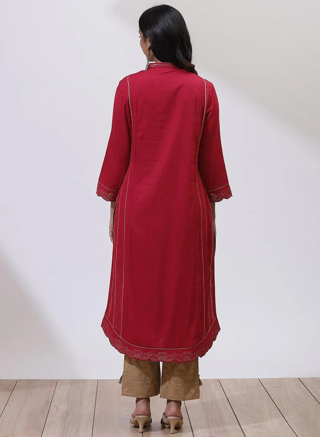 Fuchsia Sequins Work Pleated Kurta