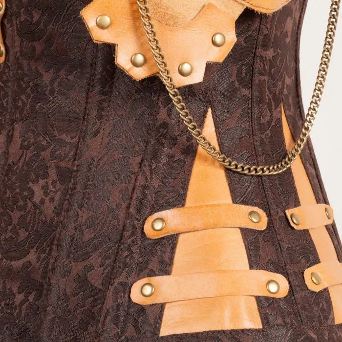 Hall Brown Steampunk Corset With Attached Neck Gear