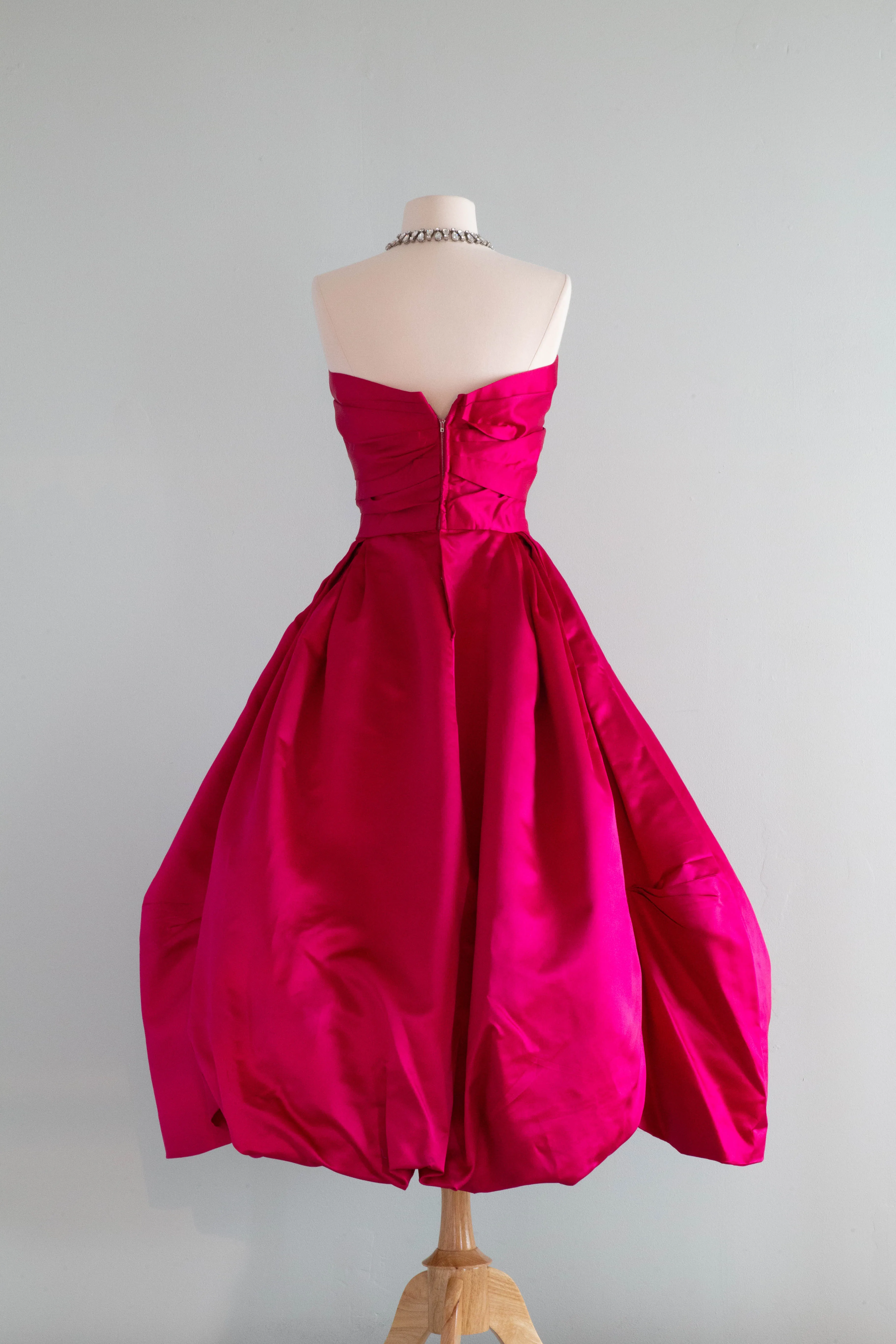 *Hattie Carnegie Couture Shocking Pink 1950's Silk Petal Skirt Evening Dress / Small