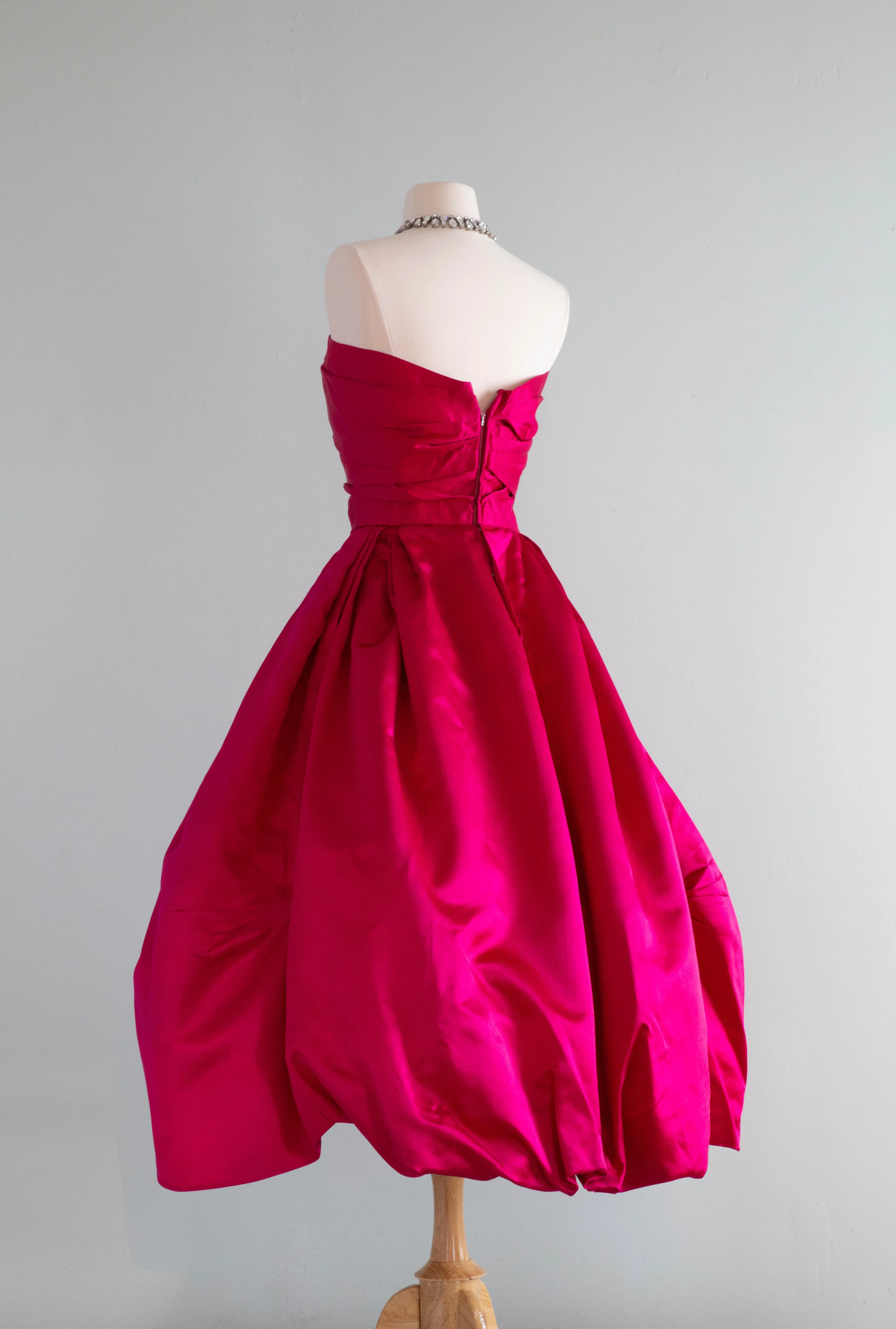 *Hattie Carnegie Couture Shocking Pink 1950's Silk Petal Skirt Evening Dress / Small