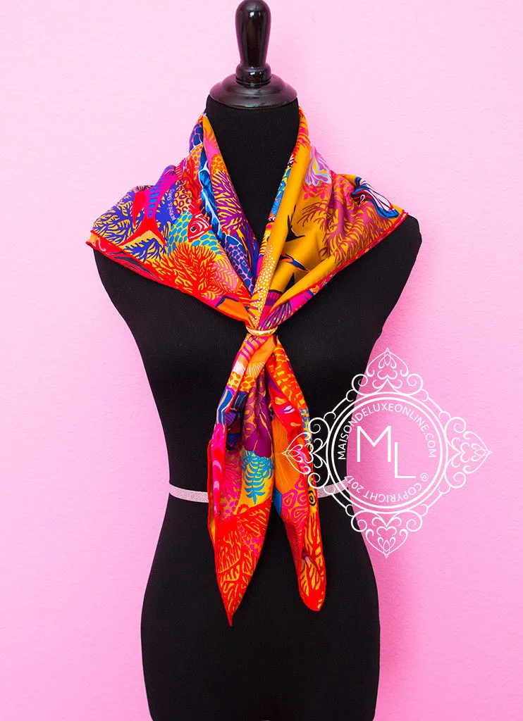 Hermes Blue Pink Twill Silk 90 cm Under The Waves Scarf