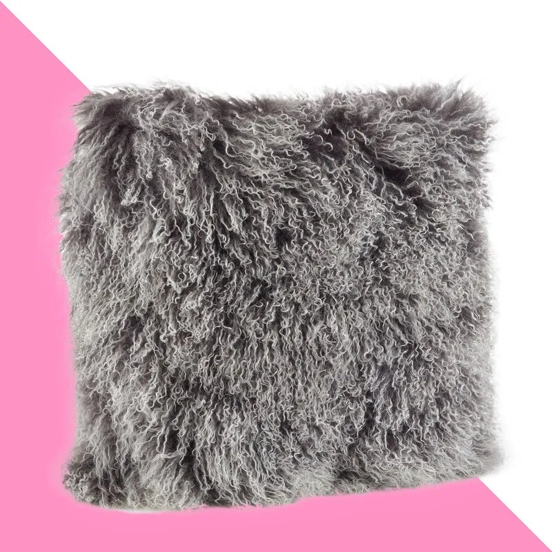 Ivia Square Lamb Fur 100% Wool Pillow Cover & Insert