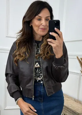 Jane Chocolate Brown Bomber Jacket