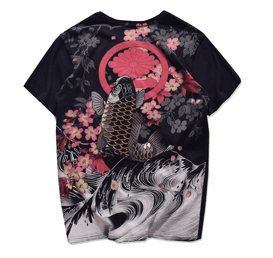 Koi Fish embroidery T-Shirt (Black)