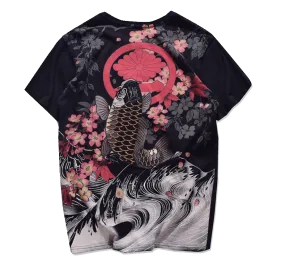 Koi Fish embroidery T-Shirt (Black)