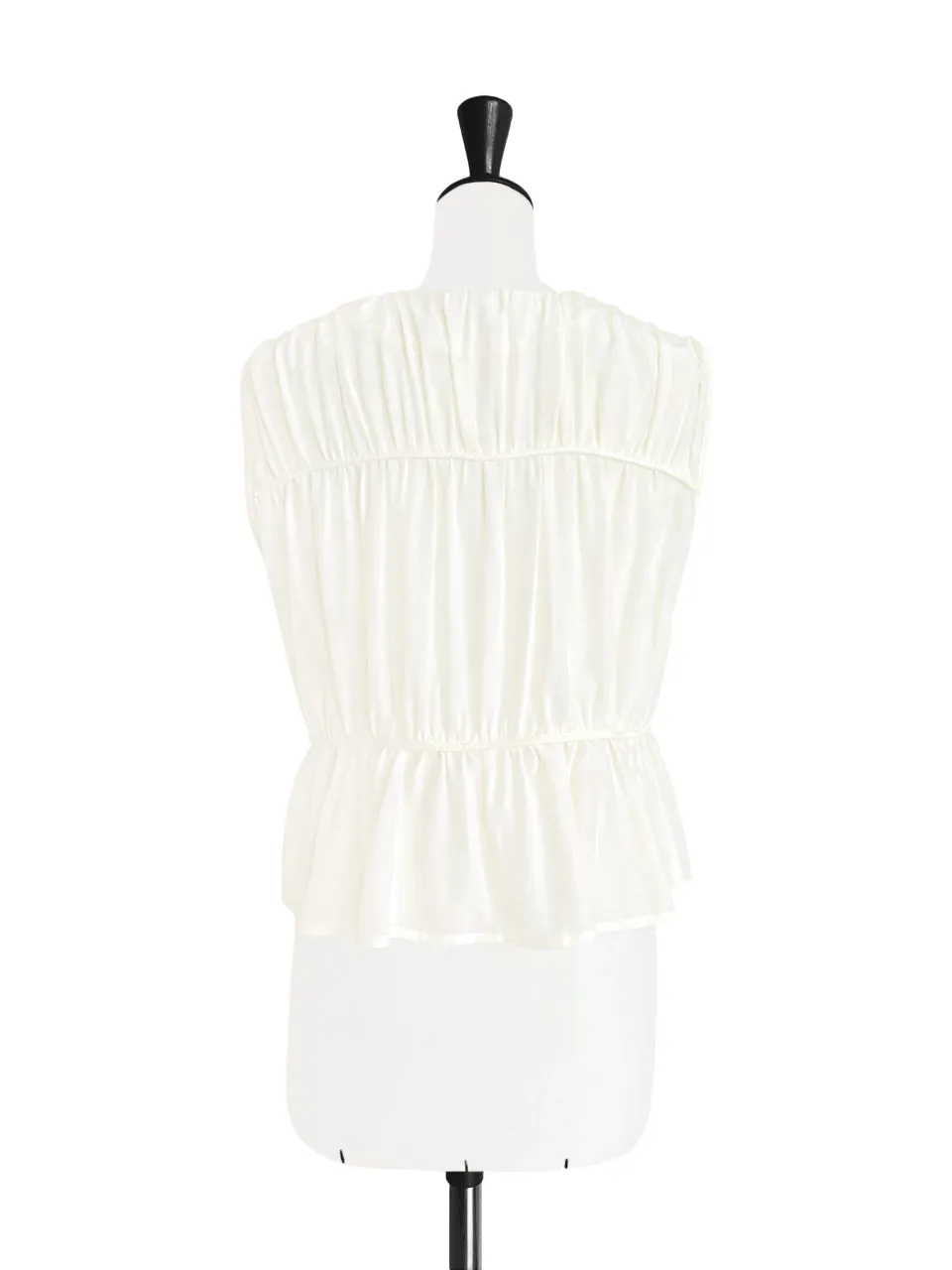 Last Chance! Creamy White Ruched Drawstring Waist Silk Blouse