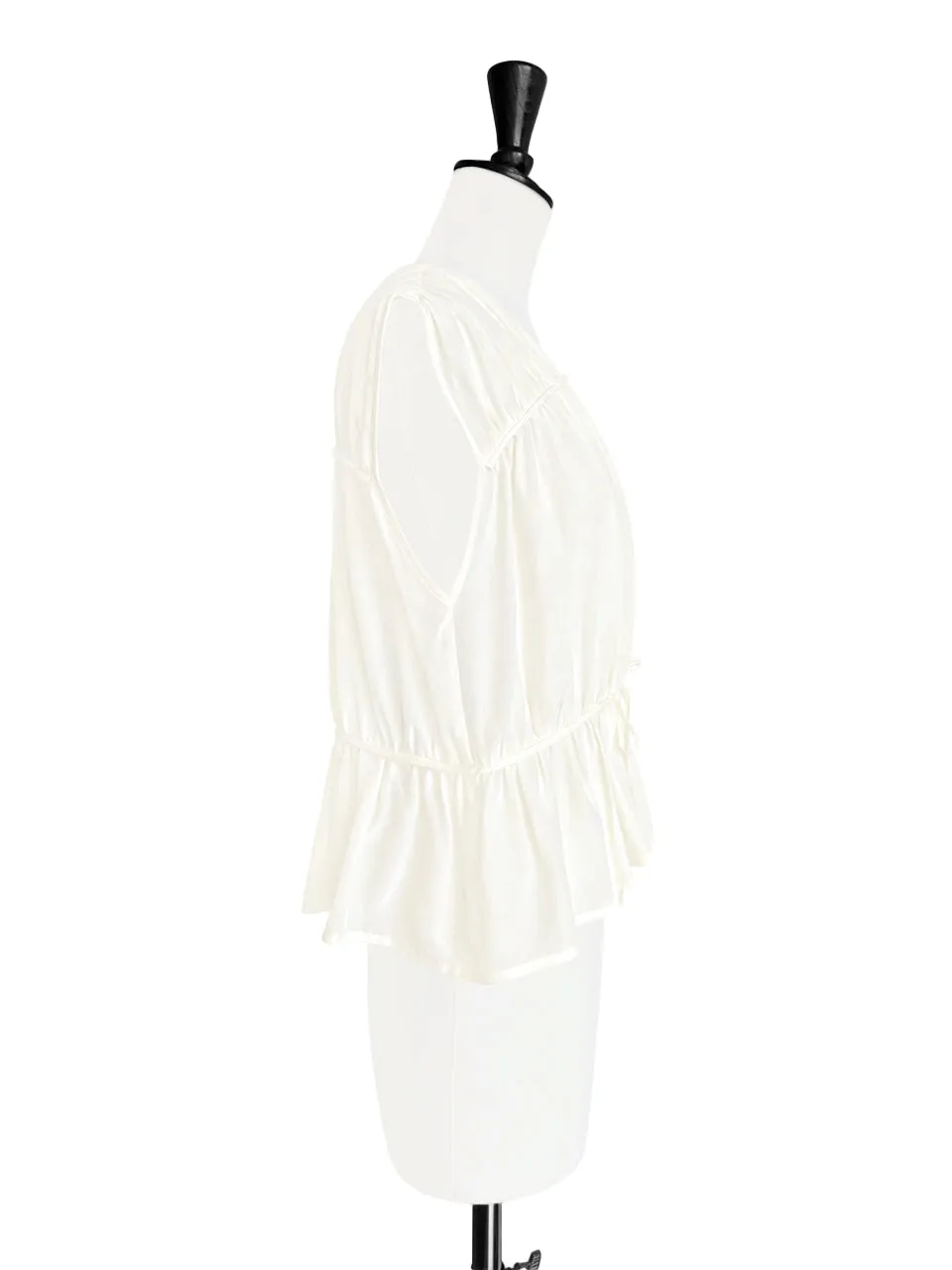 Last Chance! Creamy White Ruched Drawstring Waist Silk Blouse