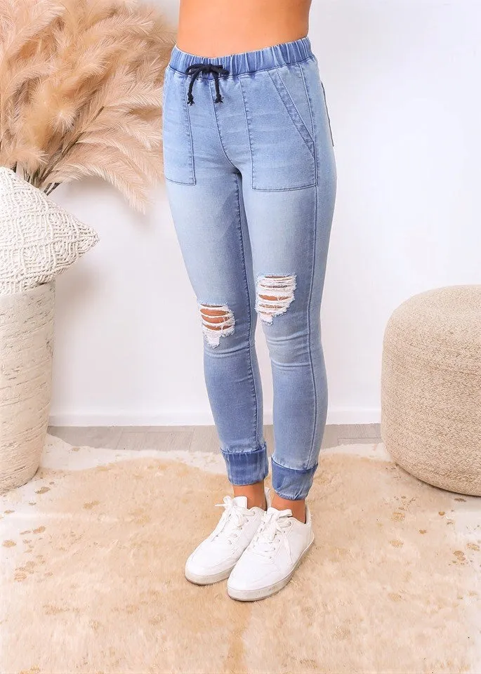 Leoni Ariana Denim Joggers Blue