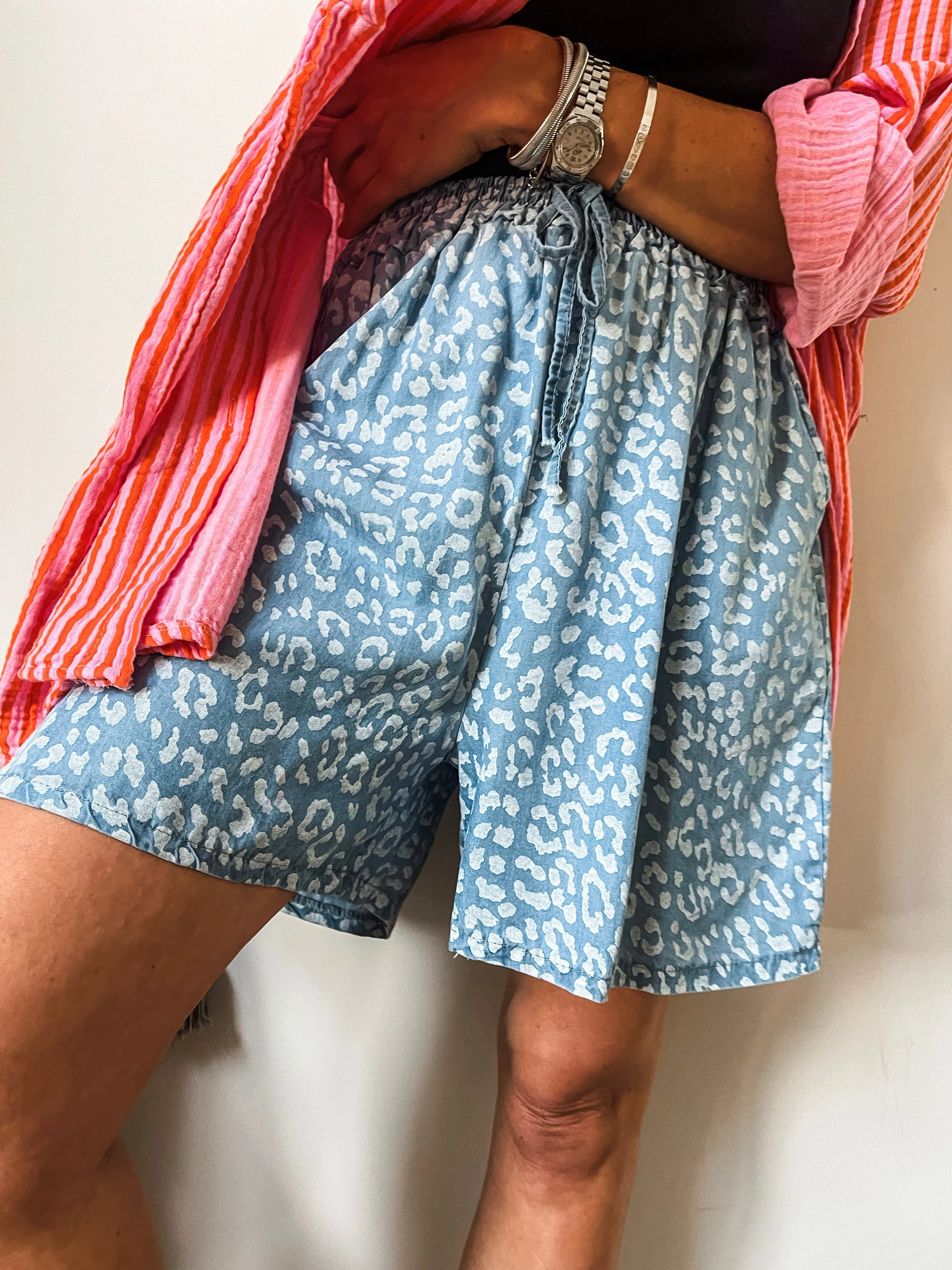 Leopard Print Chambray Shorts