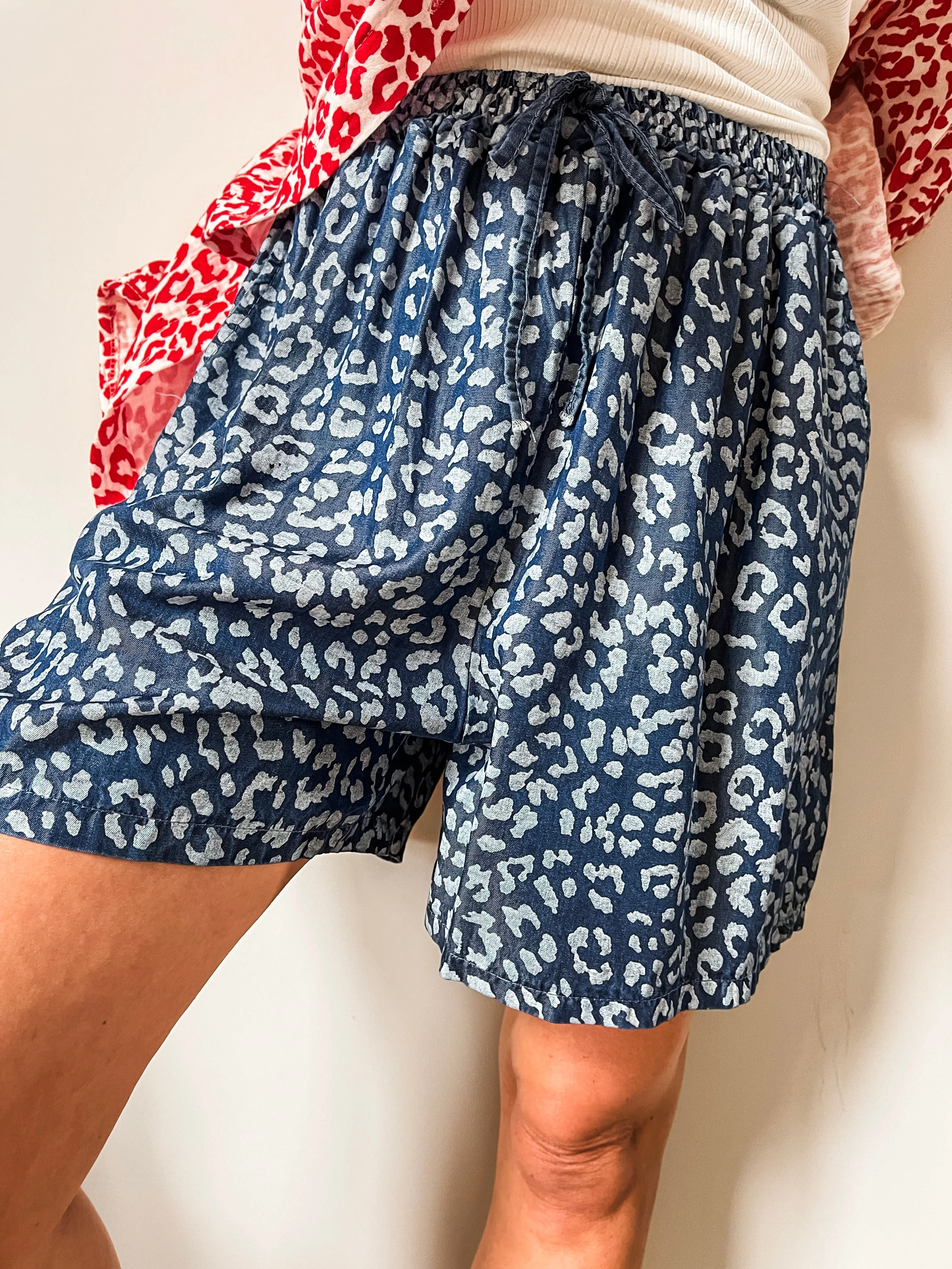 Leopard Print Chambray Shorts