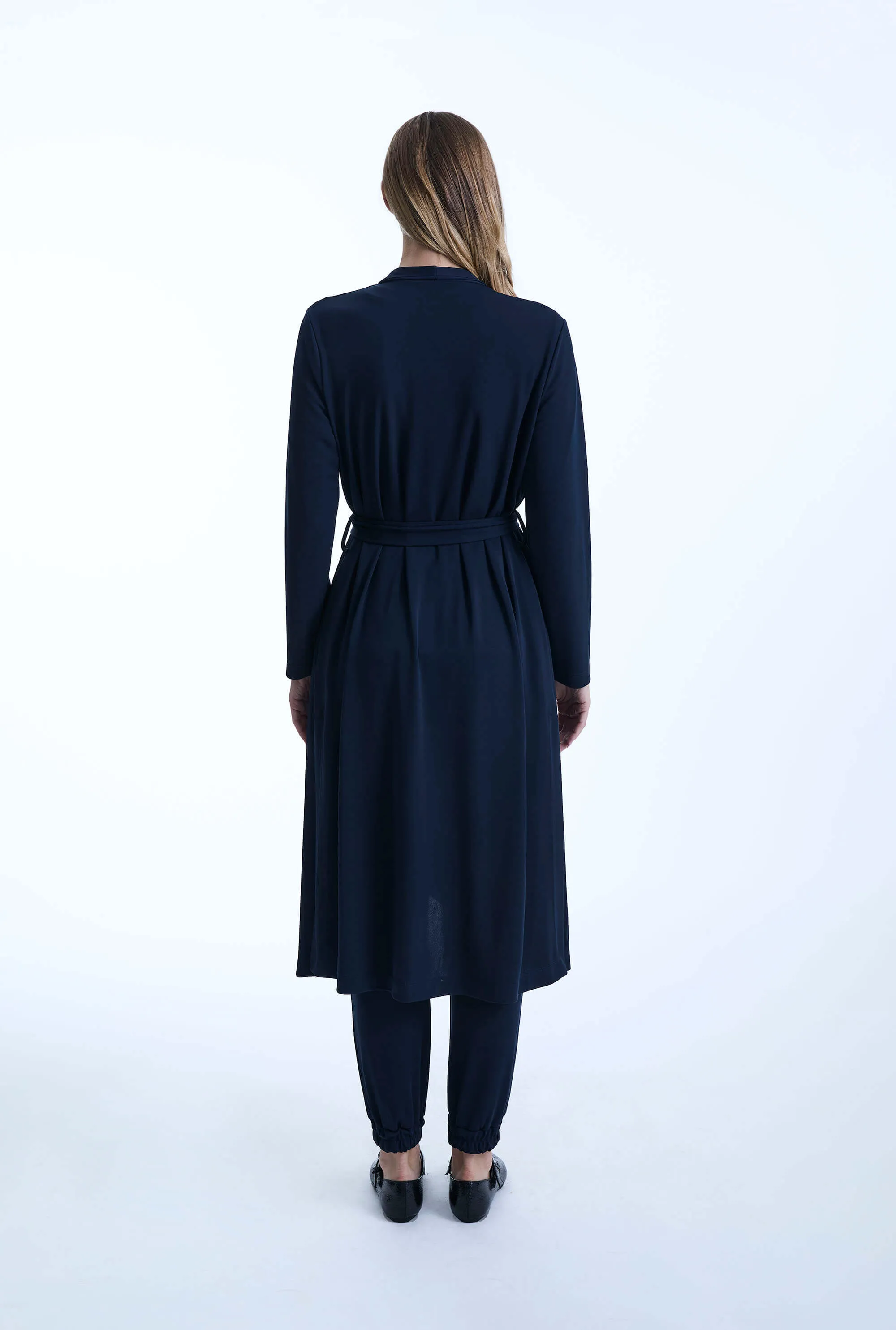 Long Navy Jersey Cardigan