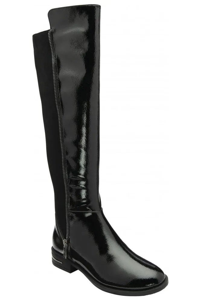 Lotus Tolouse knee high boot in Black patent