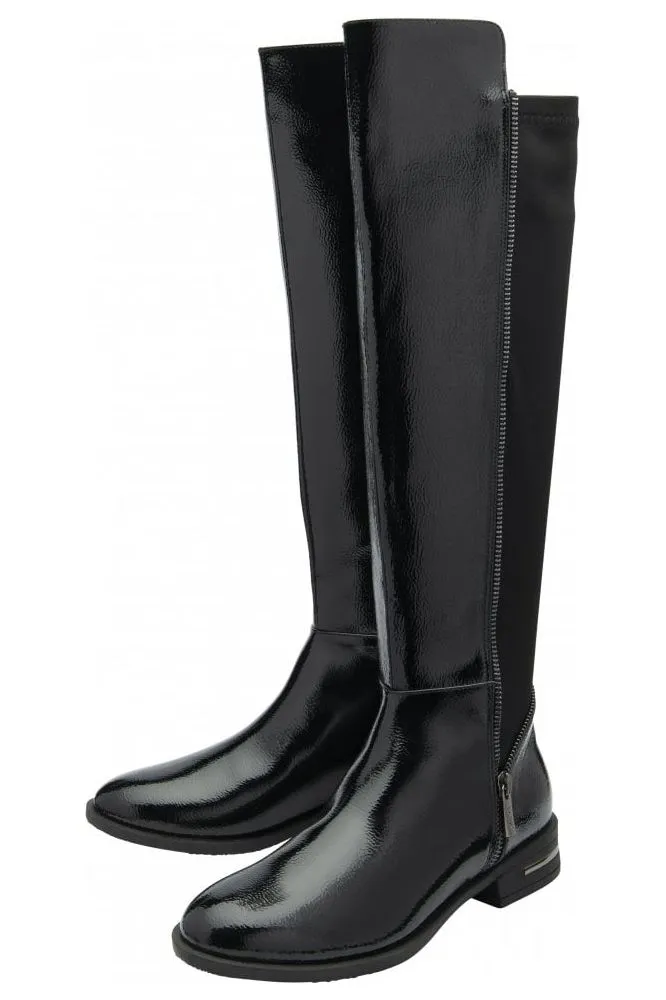 Lotus Tolouse knee high boot in Black patent