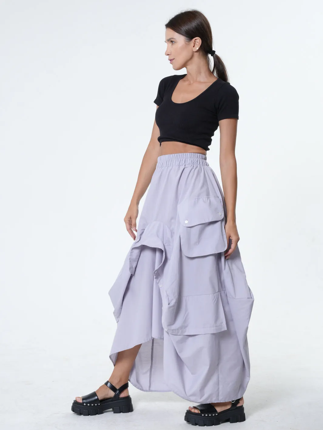 Maxi Skirt With Drapings In Gray