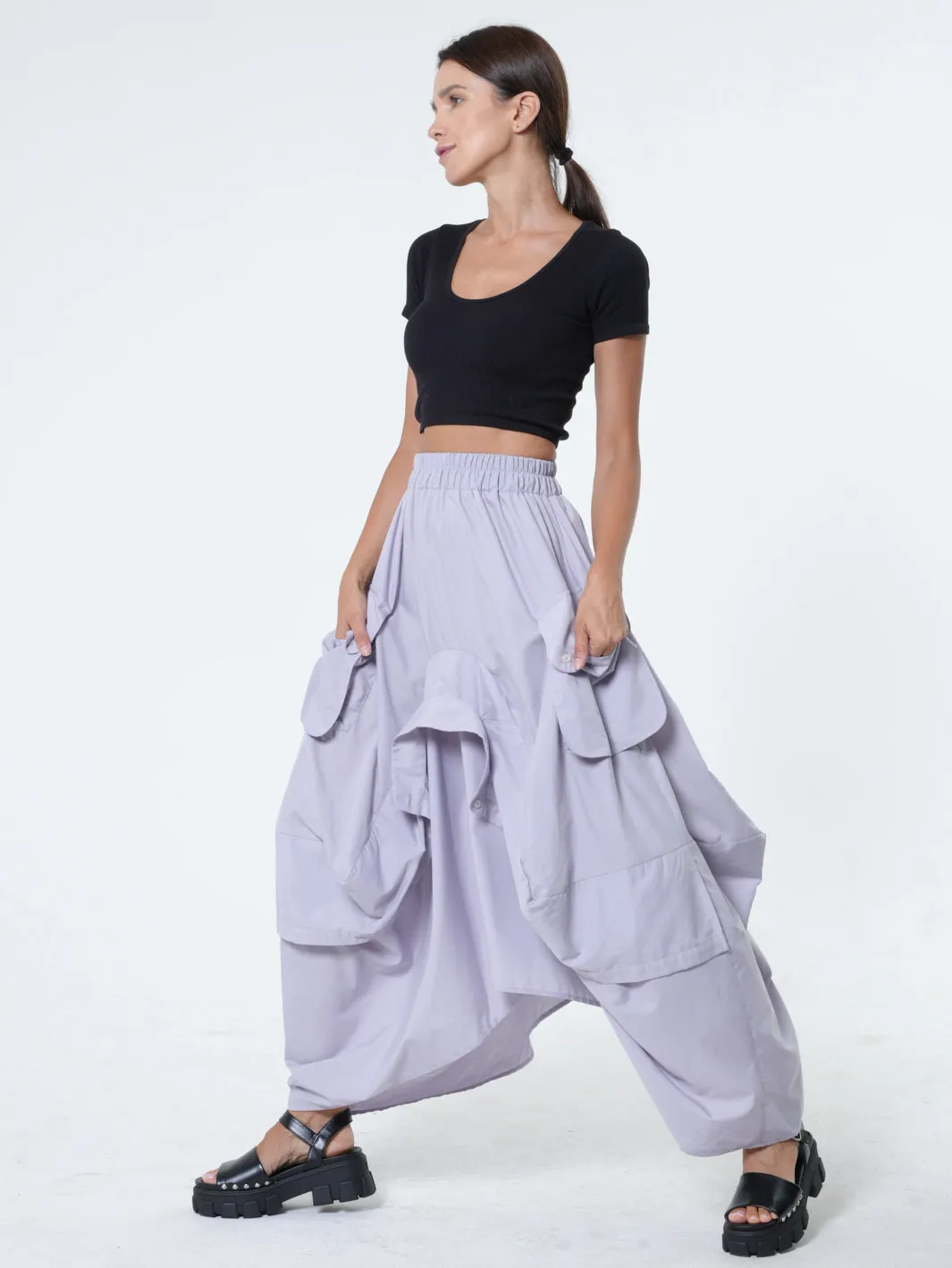 Maxi Skirt With Drapings In Gray